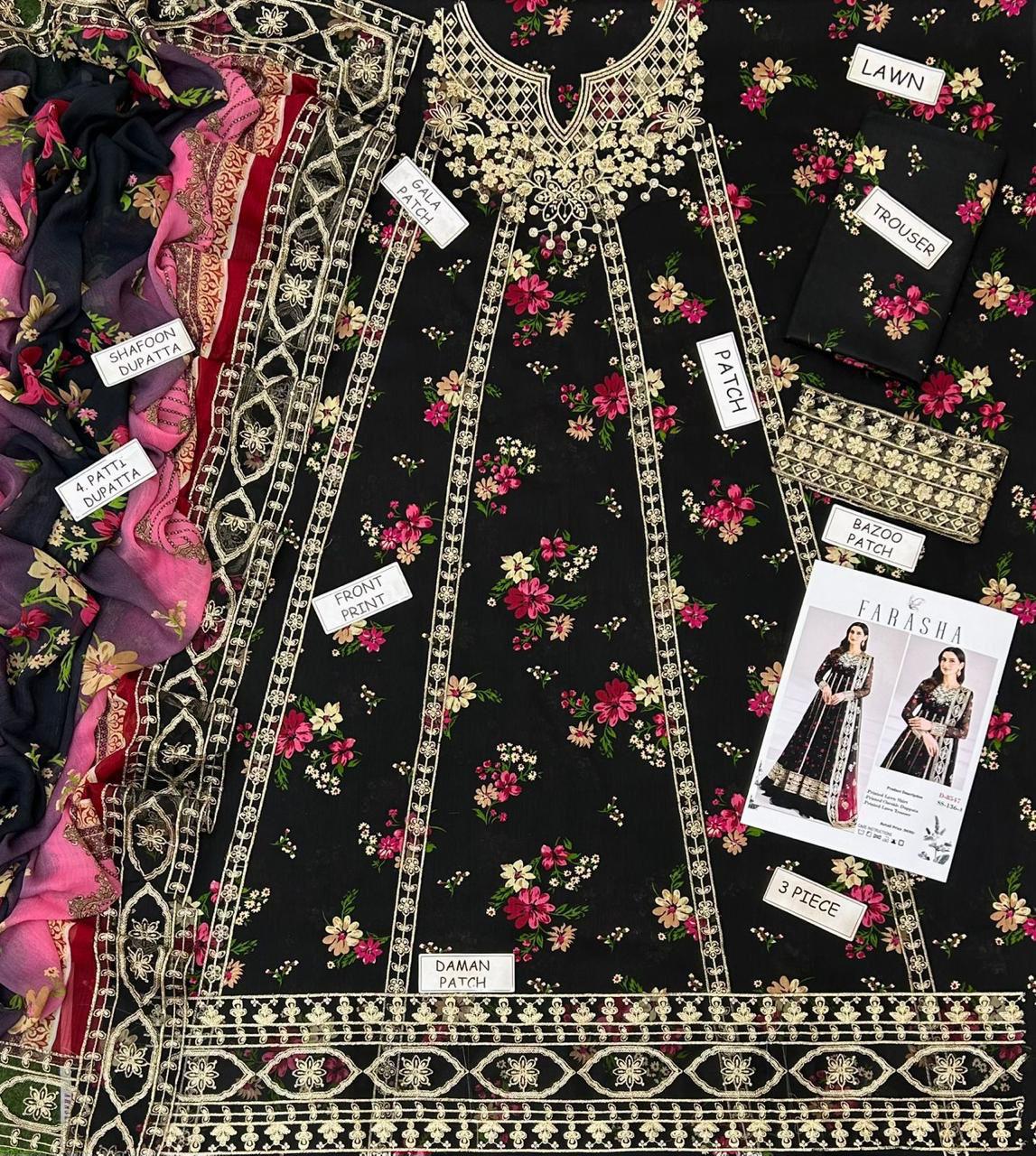Lawn collection 2026 Farasha MOST DEMANDING EDITION 03PCS UNSTITCHED SUIT FABRIC