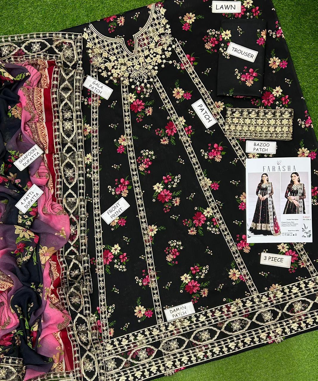 Lawn collection 2026 Farasha MOST DEMANDING EDITION 03PCS UNSTITCHED SUIT FABRIC