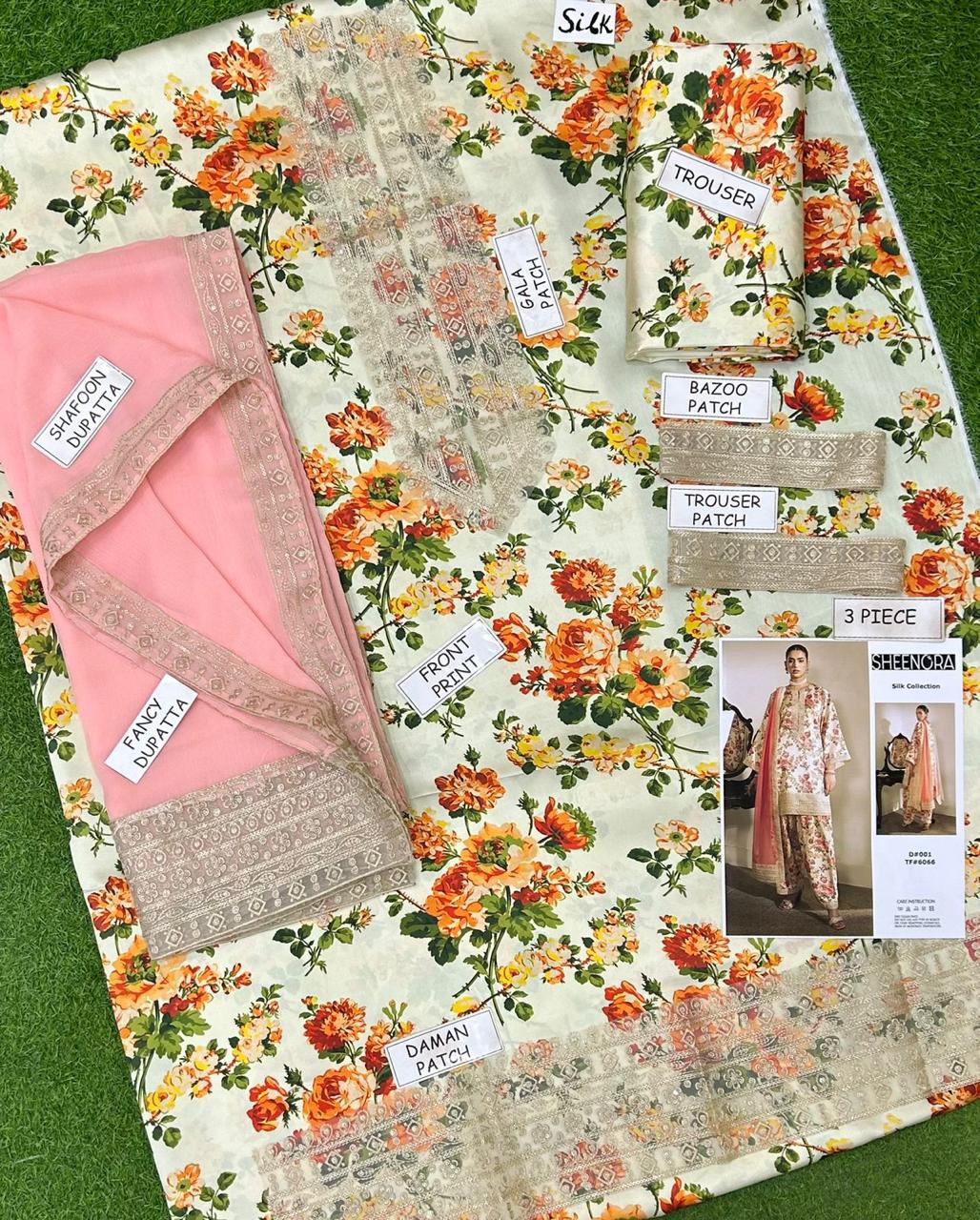 EID collection 2026 Sheenora MOST DEMANDING EDITION 03PCS UNSTITCHED SUIT FABRIC Digtal printed silk (SHIRT)..