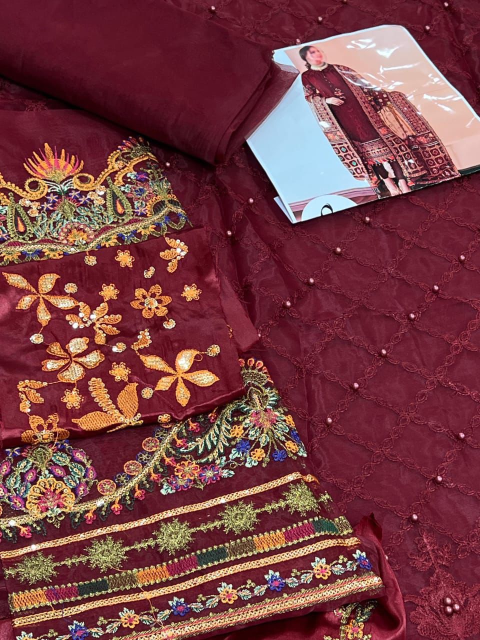 Complete Thread Embroidered With Finnest Finishing On ORGANZA 3PSC UNSTITCHED